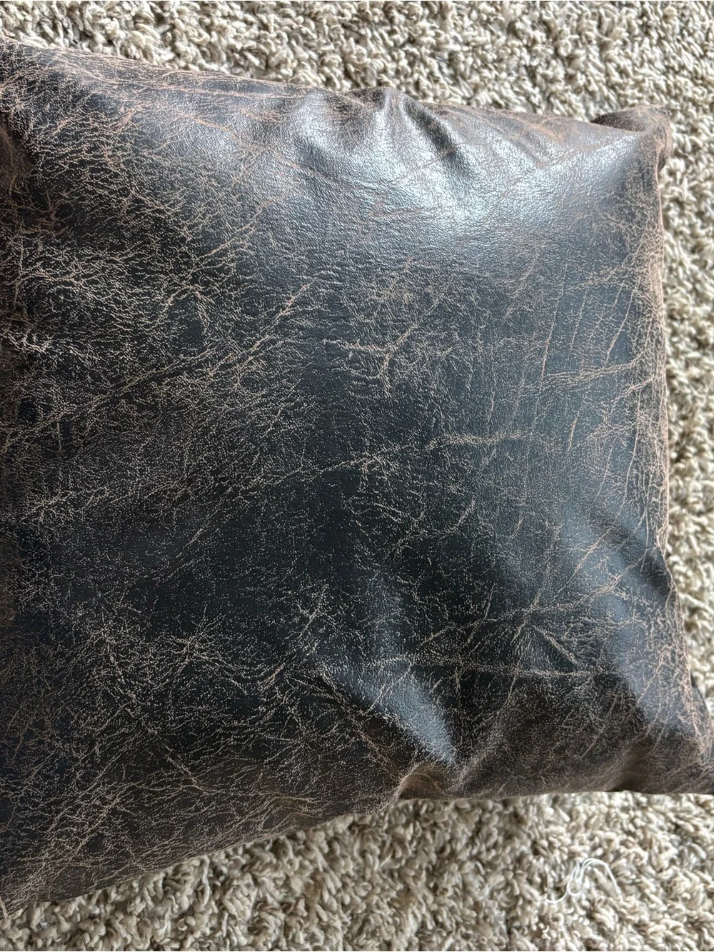 Distressed Brown Faux Leather Star Accent Pillow Texas